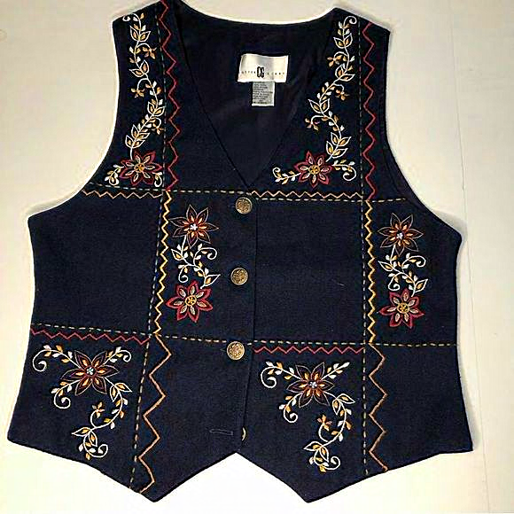 Cotton Ginny Tops - Vintage Cotton Ginny Wool Vest Embroidered Size S Navy Blue Floral